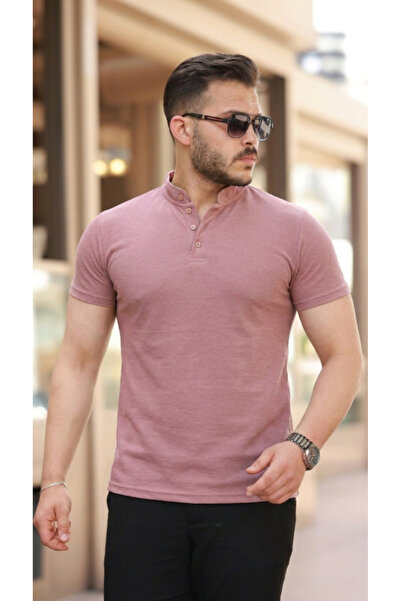 Generic Brand Men's Judge Collar Woven Cotton Fabric Short Sleeve T-Shirt