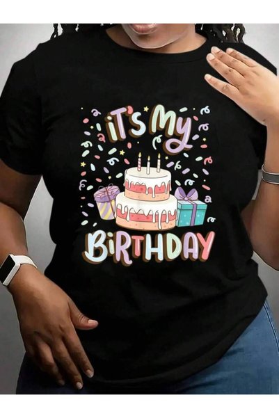 k222 تي شيرت بطباعة "It's My Birthday Cake Donut Confetti Cruise Vacation Trip" باللون الأسود