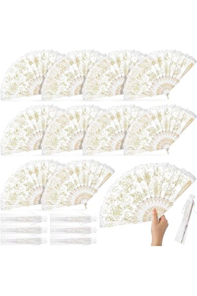 Generic THE WHITE SHOP 12 PCS Lace Floral Folding Hand Fans with Gift Bags Ro...