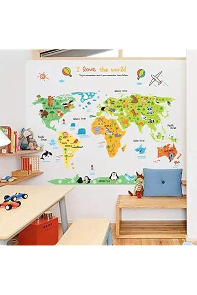 Generic Brand Coolbaby Cartoon Colorful Animal World Map Wall Stickers For Ki...
