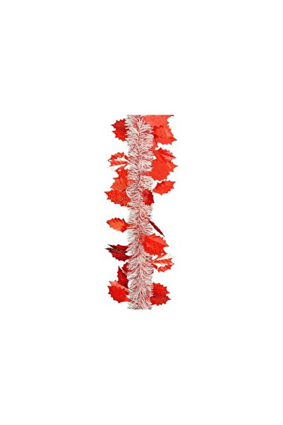 Generic Brand 6cm x 200cm White & Red Leaf Tinsel Garland – Festive Botanical...