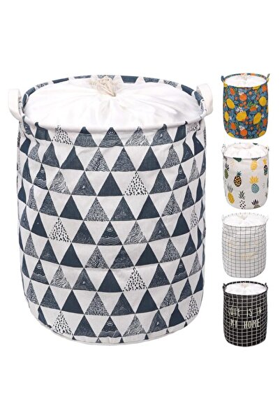 Generic Tanstic 1Pc Freestanding Laundry Basket with Blue Triangle Pattern, F...