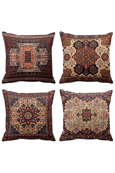 Generic Emvency Set of 4 Throw Pillow Covers Tribal Abstract Dark Red and Yel...