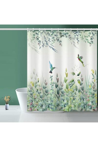 Generic Botanical Green Leaf Shower Curtain, Sage Hummingbird and Eucalyptus ...