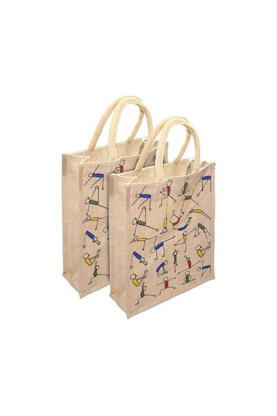 Generic Women's Tote Bag (Set of 2) (printed Yoga jute Bag_Beige)