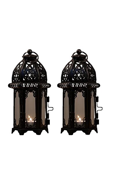 Generic Decorative Hanging Candle Lantern, White Metal, 15.5 x 7 cm, Set of 2...
