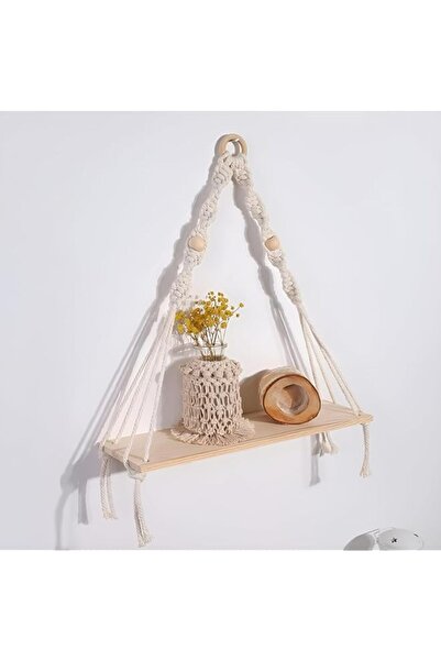 Generic X spring Macrame Hanging Shelves, Handwoven Cotton Rope with Wood Bea...