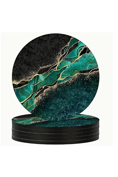 Generic Brand Set of 6 Luxury Dark Green Pattern Drink Wooden Coasters, Bever...