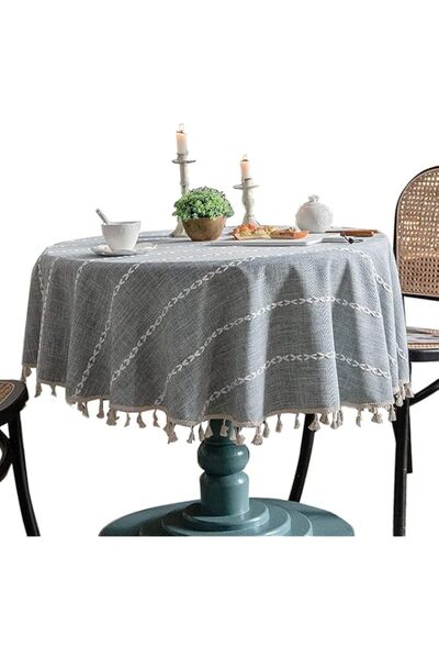 Generic SYOSI Tablecloths, Round Rustic, Farmhouse Striped Cotton Linen, with...