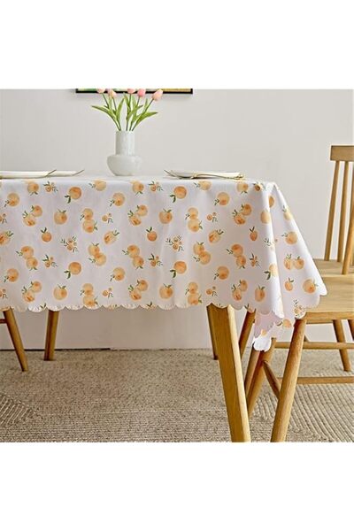 Generic Waterproof PVC Tablecloth, Peach Rectangular Plastic Oilcloth, Stain-...