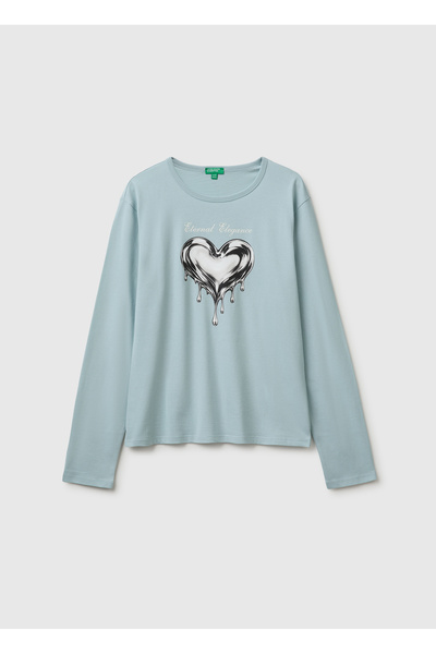 United Colors of Benetton Girl's seafoam green long-sleeve crew neck t-shirt ...