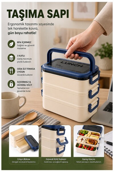 Artmaster Blue Lunch Box 3 Compartments 1 Piece 3 Compartment Lunch Container...