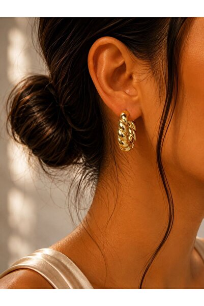 MARE BUTİK Burgu Design Curved Hoop Earrings – Gold