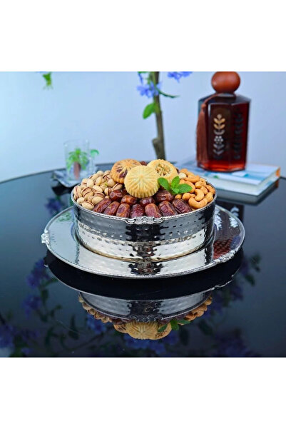 Al Hadaya Mall Stylish Indian Design Stainless Steel Serving Tray - Silver - ...