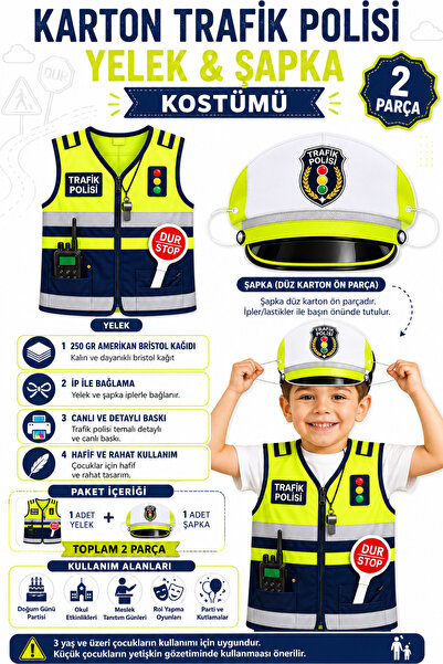 GREATOY Children's Traffic Police Costume 2-Piece Cardboard Vest and Hat Set ...