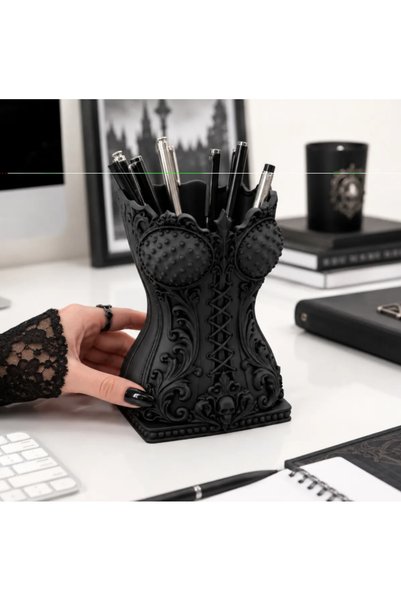 Generic Brand Gothic Corseted Makeup Brush Holder and Pen Holder - Baroque Embroidered Decorative Organizer