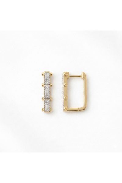 Taşlı Çizgi Gold Renk Zirkon Taşlı Minimal Uzun Küpe