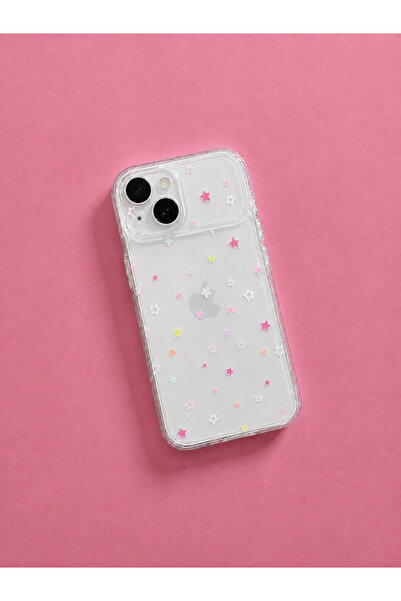 MUSSTECH Iphone 13-14-15 Uyumlu Renkli Yıldız Desenli Şeffaf Kılıf– Estetik T...