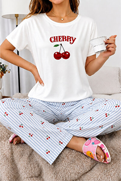 Zaya Homewear Short Sleeve Cherry2 Pajama Set Super Soft Basic Single Jersey