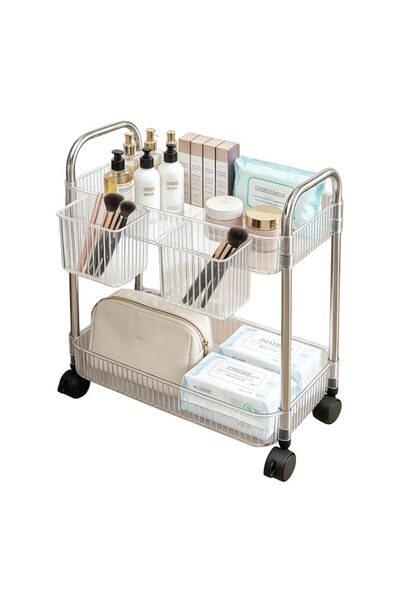 Generic 2 Tier Utility Rolling Cart with Wheels Sofa Side Table Small Under D...