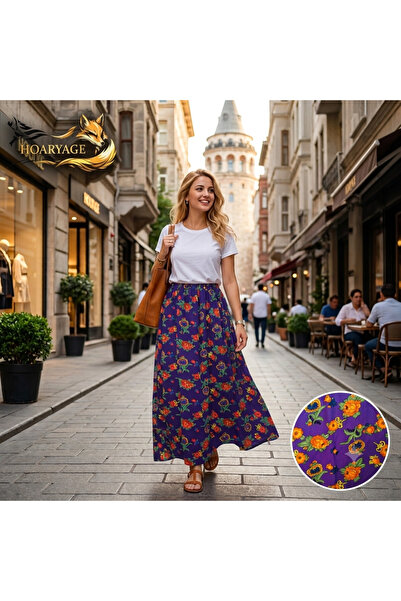 hoaryage Elastic waist ethnic bohemian floral patterned viscose fabric maxi s...