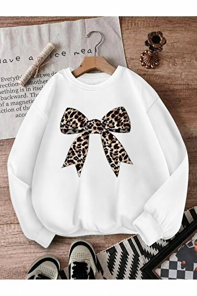 Trend Sizde Unisex Φούτερ με στάμπα λεοπάρ κορδέλας και λαιμόκοψη ποδηλάτου