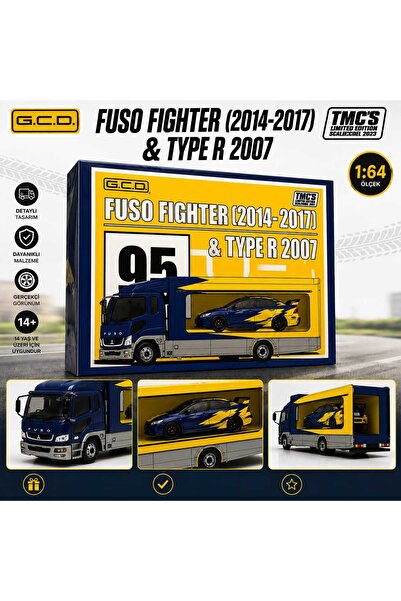 GDC Mitsubishi Fuso Fighter Taşıyıcı Kamyon ve Type R 2007 1:64 Diecast Metal...