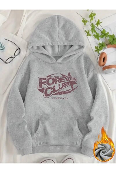 FUFLUNS Forever Printed Oversized Unisex Women'S/Men's Hooded Sweatshirt
