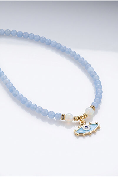 elinasaccessories Mavi Akik Doğal Taş Kolye Nazar Göz Pandantif El Yapımı 14K...