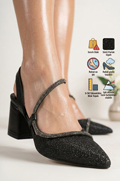 Registan Shoes KADIN SİMLİ PARLAK BLOK TOPUKLU AYAKKABI TAŞLI VE BİLEKTEN BAĞ...