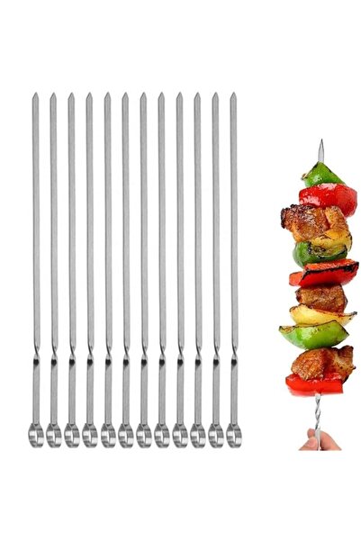 Generic 12PCS Flat BBQ Skewers, 14 Inch Stainless Steel Kabob Skewers for Gri...