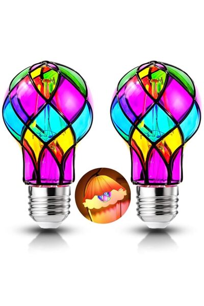 Generic 2 Pack Stained Glass Light Bulb, 4W E26 Base A19 Colorful Light Bulb,...