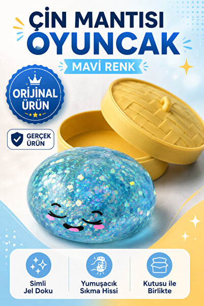Overdal Mavi Çin Mantısı Squishy Orijinal Gerçek Ürün Büyük Boy Simli Dumplin...