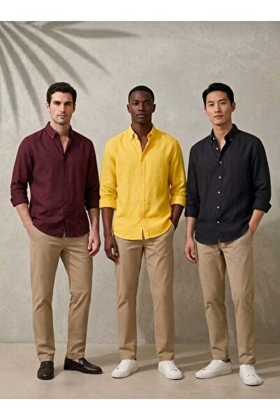 blackbonds Men's Burgundy Yellow Black 3-Piece Set, Easy to Iron, 100% Cotton...