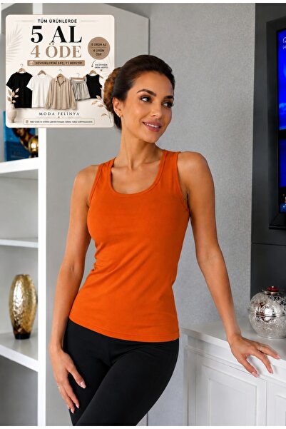 moda felinya Women's Strappy Square Necklace Living Orange Color Body Tank Top