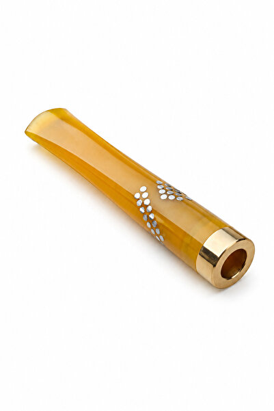 Han Tobacco Doğal Damla Kehribar Gümüş Desenli El Yapımı Ağızlık – 7 cm – 7.5...