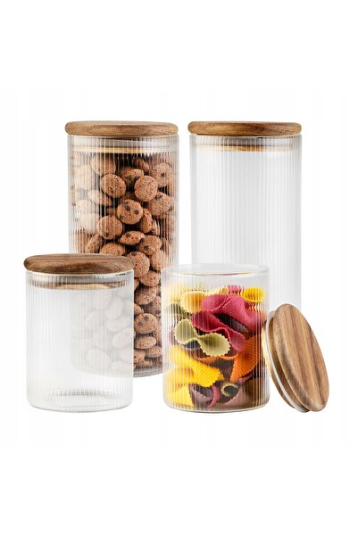 SuperButelki Set Recipiente din Sticla Borosilicata cu Capace din Lemn, 1 l, ...