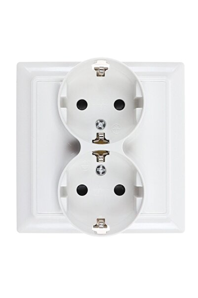 OEM Priza schuko dubla Hoff Soft, incastrat, contact de protectie, 16A, alb