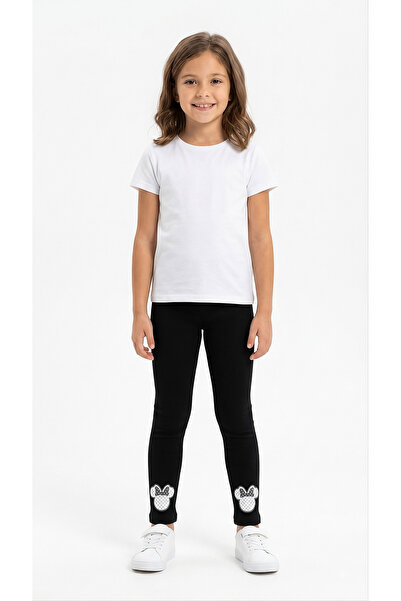 LOVETTI Black Girls' Mickey Mouse Printed Summer Leggings