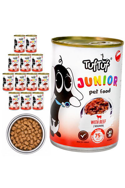 Tuf Tuf TufTuf Junior hrană completă pentru căței Vită Conservă 12x415g Bucăți
