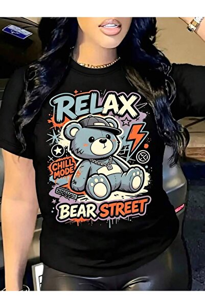 21JNRY Streetwear Women's T-Shirt Relax Bear Street Graphic Tee Summer Casual...