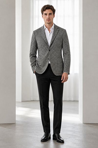 bihan store Tissue Patterned Pocket 6 Drop Single Men's Jacket 72120-Dark Gray