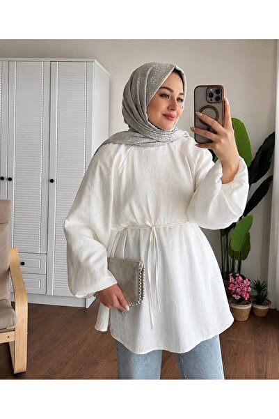 lilithco. Balon Kol Bel Bağlamalı Tesettür Gömlek