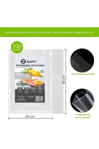 Generic Set 100 Pungi pentru Vidare Gofrate, 20x30 cm, Reutilizabile, Fără BPA