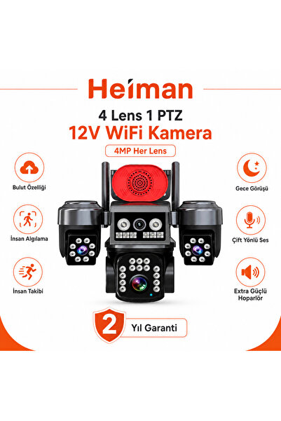 Heiman HM-632 4 Lens 1 PTZ 4MP WiFi Güvenlik Kamerası İnsan Takibi Çift Yönlü...