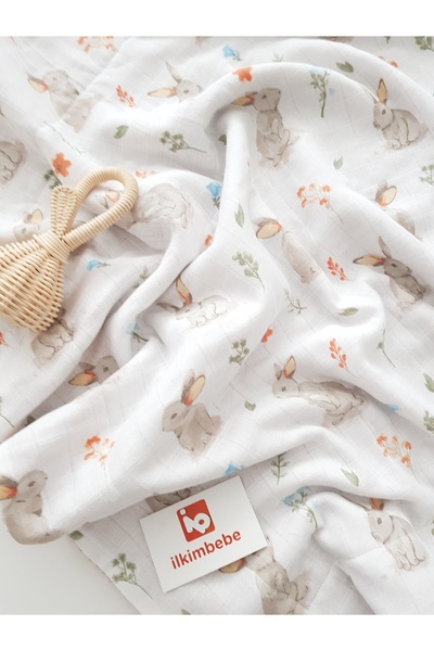 ib ilkimbebe Baby Bath Towel Muslin Hooded Double Sided Swaddle Newborn 80X80