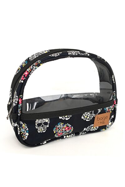 EgeOnline حقيبة مستحضرات تجميل منقوشة على شكل جمجمة