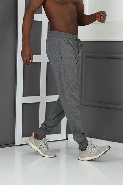 ZEYMERADE Pantaloni de sport pentru bărbați, antracit, cu fermoar ascuns, picior elastic, din bumbac
