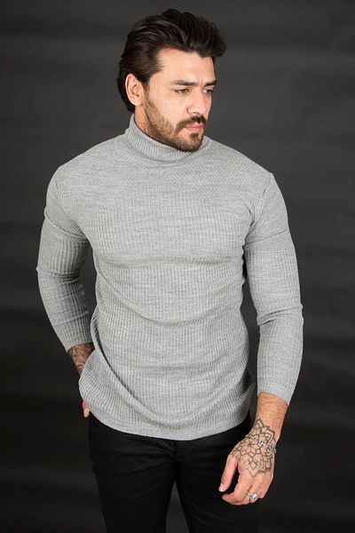 DeepSEA Men's Gray Turtleneck Knitted Sweater2100016