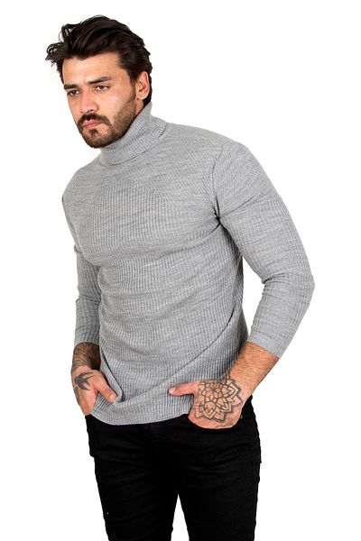 DeepSEA Men's Gray Turtleneck Knitted Sweater2100016